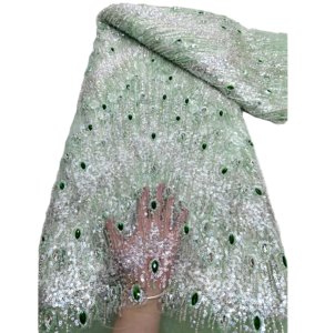 Malla de encaje de lujo K/C con plumas de pavo real y pedrería, tul con lentejuelas completas para vestido de novia o banquete en Dubái - Product Image 1