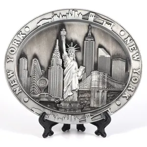 Plaque souvenir en métal touristique New York City en alliage de zinc antique de conception gratuite personnalisée en gros