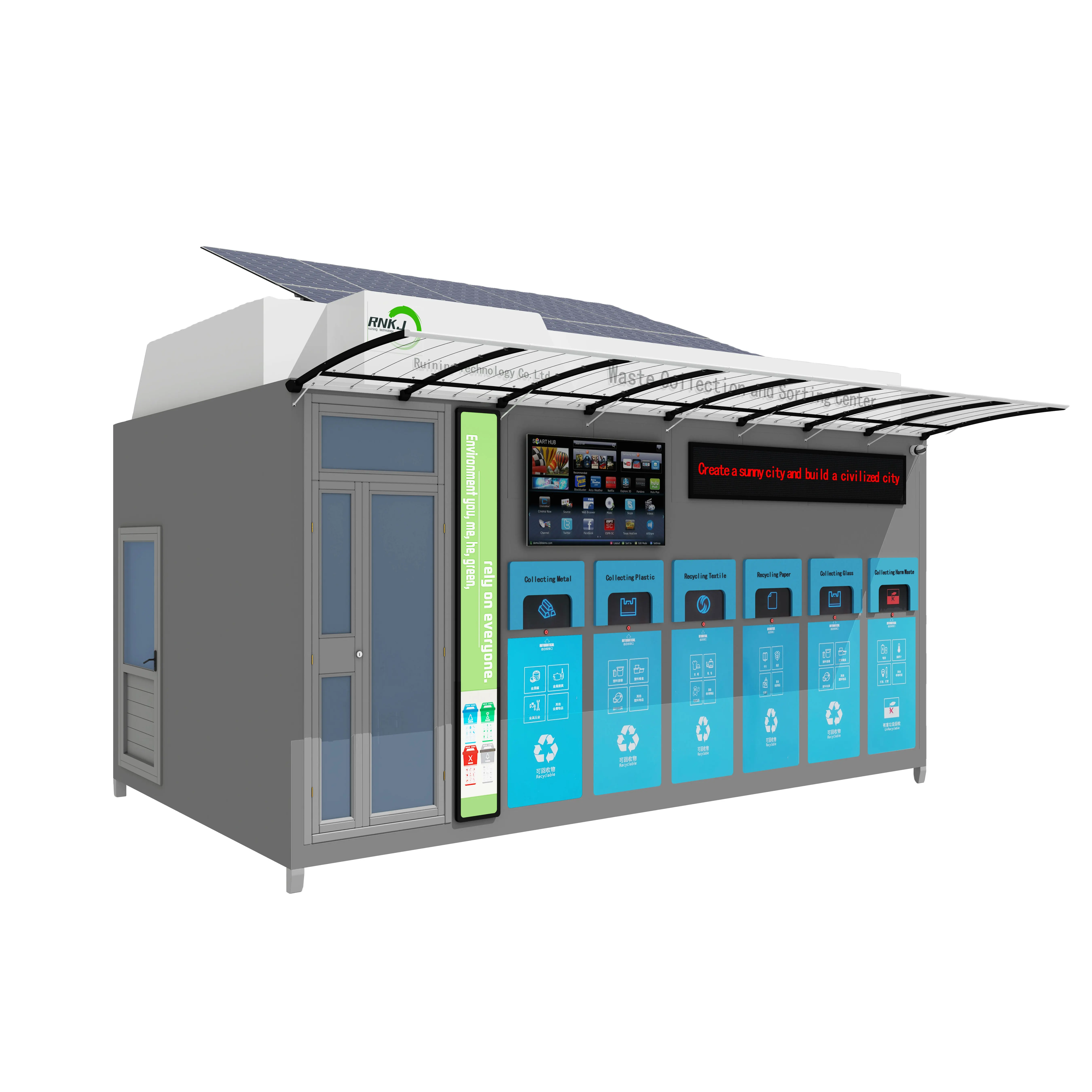 2024 Venda quente Layout Outdoor Aço Reciclagem Lixo Can 4 Compartimentos Classificação Lixo Bin Waste Container