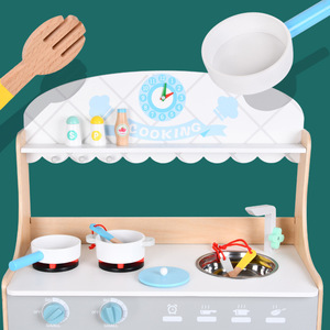 Unisex Cổ Điển Màu Xanh Nhà Bếp Thực Phẩm Giả Vờ Chơi Đồ Chơi Thiết Lập Khuyến Khích Nấu Ăn Trẻ Em lứa tuổi 2-14 + Giáo Dục Bằng Gỗ Hộp <span class=keywords><strong>Made</strong></span> Trong Chiết Giang - Product Image 4