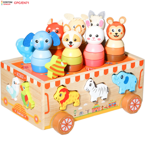 Jouet en bois personnalisable de qualité supérieure, animaux de cirque à tirer, ensemble de jeu roulant exquis, OEM/ODM, divertissement éducatif sûr pour - Product Image 2