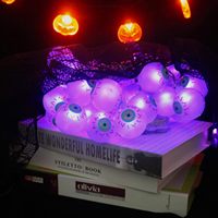Lumières LED de type œil pour Halloween de qualité commerciale, 2700K blanc chaud, construction en PVC et cuivre, yeux violets et verts, accessoires lumineux, intensité réglable
