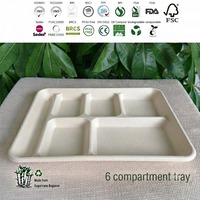 Plateau alimentaire jetable en bagasse de canne à sucre compostable et biodégradable à 6 compartiments pour la restauration