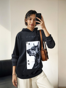 <span class=keywords><strong>Sweat</strong></span>-shirt à capuche <span class=keywords><strong>vintage</strong></span> européen et américain respirant 100% coton tricoté épais 400g imprimé sérigraphié Doberman pour <span class=keywords><strong>femme</strong></span> - Product Image 4
