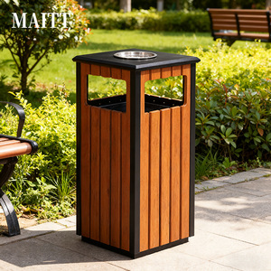 Poubelles de recyclage extérieures personnalisées pour parcs, communautés résidentielles et autres propriétés ; fabriquées en bois ; adaptées à la fois aux particuliers et aux collectivités. - Product Image 1