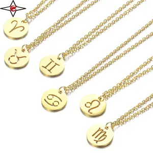 New Design Stainless Steel Jewelry Stock 12 Zodiac Signs Pendants Golden Necklace With White Mix Dhell Necklace