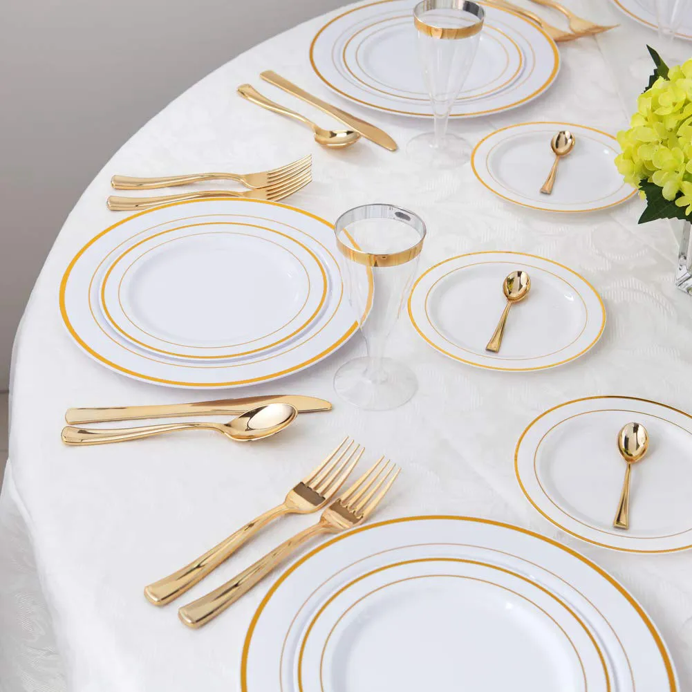 600 Piece Gold Dinnerware Party Set 100 Guest Dinner Plastic Plates Salad Gold Plates Gold Plastic Silverware Set cups