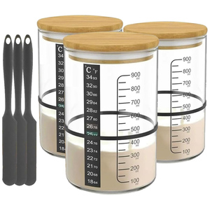 Tarro de vidrio transparente cuadrado de 900 ml para masa madre, boca ancha con tapa, serigrafiado, para fermentación y almacenamiento de alimentos - Product Image 1