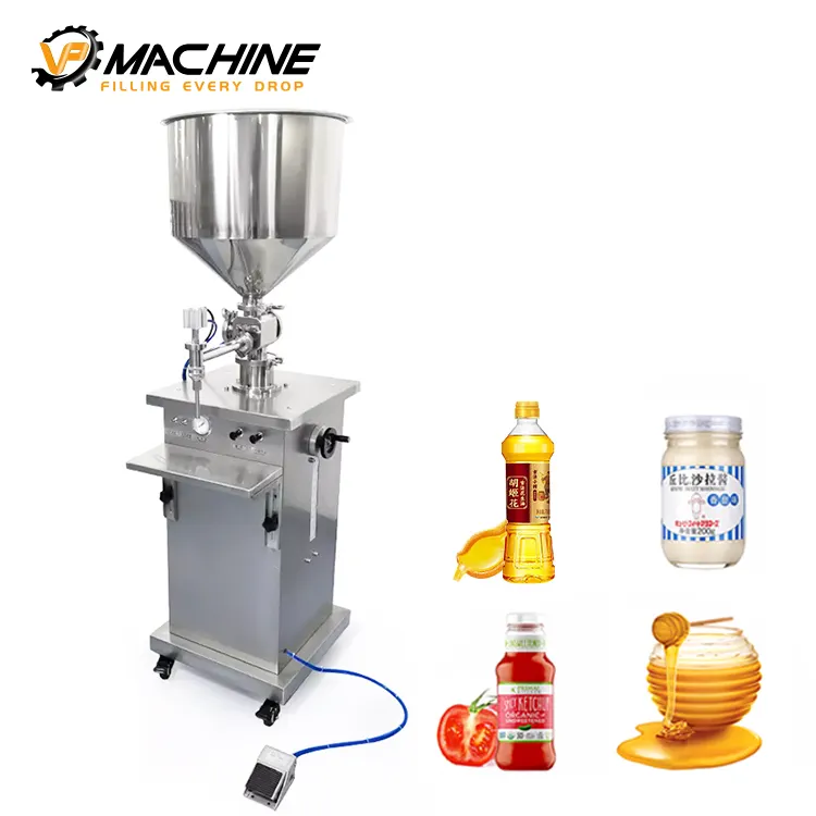 Fabrika yarı otomatik pnömatik dikey sıvı sos macun krema dolum makinası yüksek viskoziteli sıvı sıvı dolum makinası