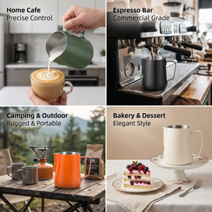 Kingze Outils personnalisés pour barista Tasse à <span class=keywords><strong>mousseur</strong></span> à <span class=keywords><strong>lait</strong></span> en acier inoxydable 350ml 600ml <span class=keywords><strong>Pichet</strong></span> à <span class=keywords><strong>lait</strong></span> à bec pointu - Product Image 5