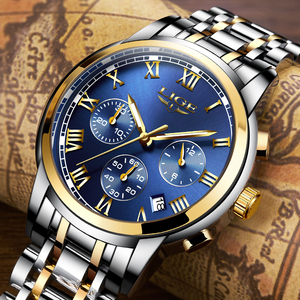 LIGE LG9810 orologio in argento da uomo in acciaio inossidabile cronografo al quarzo grande faccia uomo orologio in numeri romani abito Relojes Para Hombre - Product Image 1