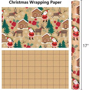 MAYPLUSS Christmas <b>Wrapping</b> <b>Paper</b> Roll 17in X 33ft Kraft Recyclable Santa Claus Tree Design Gift Wrap - Product Image 4