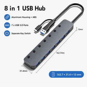 Hub <span class=keywords><strong>USB</strong></span>-<span class=keywords><strong>C</strong></span> 8-en-1, répartiteur <span class=keywords><strong>USB</strong></span> 3.0 à 7 ports avec interrupteurs d'alimentation individuels, en aluminium, <span class=keywords><strong>adaptateur</strong></span> d'alimentation 2-en-1 double port hôte 5V 4A - Product Image 4