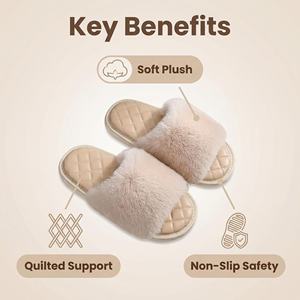 รองเท้าแตะขนกระต่ายสำหรับผู้หญิง ดีไซน์หรูหรา เป็นมิตรกับสิ่งแวดล้อม กันน้ำ ระบายอากาศได้ดี น้ำหนักเบา แบบเปิดนิ้วเท้า สีพื้น สำหรับฤดูหนาว - Product Image 5