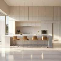 Meuble de cuisine moderne sur mesure en MDF laqué, design plat, avec porte vitrée, charnière et robinet pour villa