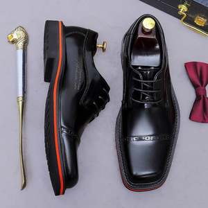 Chaussures Derby pour hommes de luxe personnalisées en cuir véritable tendance à bout carré, à lacets, haut de gamme, polies, polyvalentes, élégantes et respirantes - Product Image 6