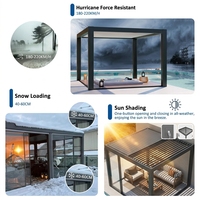 Pergola motorisée de luxe en aluminium bioclimatique avec éclairage LED, toit à lames orientables, portes coulissantes en verre, pergola de patio