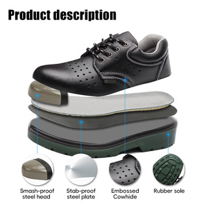 Chaussures de sécurité industrielles résistantes aux vandales, en cuir de vachette gaufré, semelle solide en polyuréthane, construction anti-perforation, bottes avec plaque en acier - Product Image 2
