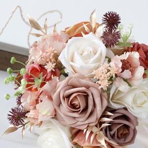 Bouquet da sposa artificiali in seta per damigelle, fatti a mano, ecologici, bianchi e lilla, fiori nuziali - Product Image 4
