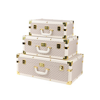 Boîte de rangement à main de luxe avancée Rectangle accessoires en cuir de luxe poignée en bois de bambou pour dressing vestiaire photographie