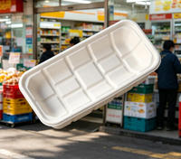 Plateau alimentaire allongé stabilisé de 18g, à double compartiment, résistant à la graisse, étroit, carré, jetable, pour sushi, grillades et traiteur