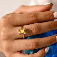 Anillo Ajustable de Plata 925 con Citrino Natural Amarillo Brasileño, Corte Facetado Perfecto, Joyería para Mujer