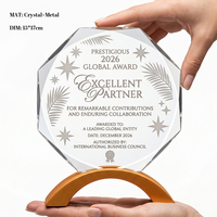 Trophée personnalisé en métal et cristal, forme octogonale, avec plaque gravée, pour la reconnaissance de l'excellence des concessionnaires agréés