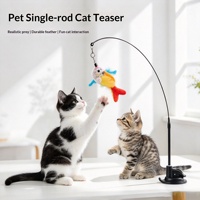 Jouet pour chat en plastique à ventouse verticale, baguette à plumes de proie simulée à tige unique, résistant aux morsures, pour auto-amusement, vente en gros