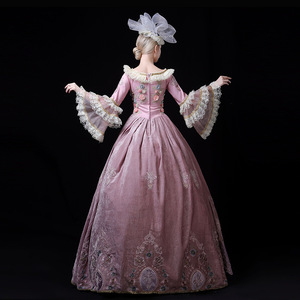 Vestido de Gala Rosa Estilo Palacio Europeo Retro, Largo hasta el Suelo, 100% Algodón, con Cristales, para Fiestas, Actuaciones, Reuniones, Presentaciones, Sesiones de Fotos - Product Image 3