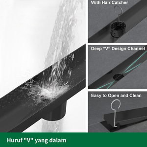 Pano.V Custom Size 2-in-1 Tile Insert 304 Stainless Steel Black <b>Linear</b> Shower <b>Drain</b> for Bathroom - Product Image 5