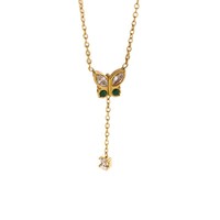 Pendentif Papillon en Zircon Coloré, Collier Délicat en Forme de Y, Bijoux Minimalistes Modernes, Vente en Gros TGXL14657