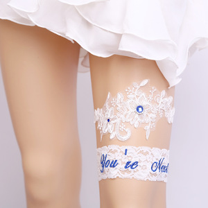 LG-25 strass bleu <span class=keywords><strong>jarretière</strong></span> de mariage pour <span class=keywords><strong>mariée</strong></span> dentelle blanche Floral vous êtes prochain jarretières - Product Image 1
