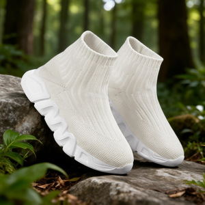 Chaussures de sport en maille extensible à la mode, coupe haute, à enfiler, avec empeigne en tricot élastique, semelle épaisse antidérapante, confortables, pour la marche décontractée - Product Image 5