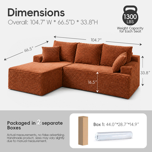 Divano Moderno Imbottito OEM, Divano Componibile ODM in Corduroy Effetto Nuvola, Divano Letto a L di Lusso Senza Struttura in Scatola - Product Image 2