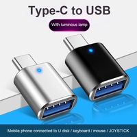 Adaptor OTG Justlink USB C ke USB 3.0 dengan Cangkang Aluminium dan LED Biru untuk MacBook, Samsung, Sistem Audio Mobil, Smartphone