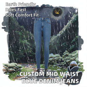 Jeans de Mezclilla Azules Personalizados para Mujer, Talla Grande, Corte Recto, Cintura Media, 100% Algodón Elástico, Casuales, Ecológicos, Transpirables, de Secado Rápido, para Invierno - Product Image 2