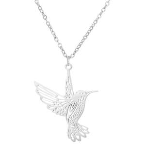 Collier pendentif colibri en acier inoxydable creux, élégant et simple, pour femmes, <span class=keywords><strong>tout</strong></span> ce qui est simple, collier animal - Product Image 1