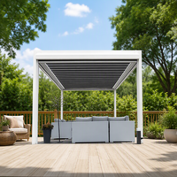 Pergola Bioclimatique Motorisée à Lames Orientables en Alliage d'Aluminium - Imperméable, Résistante au Vent, Thermolaquée, Facile à Assembler, Style Naturel Chinois
