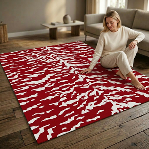 Modern <b>Red</b> White Abstract New Zealand <b>Wool</b> Area Rug Rectangle Non Slip Living Room Tufted Low Pile Latex Backing Medium - Product Image 1