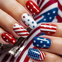 Faux ongles à presser pour femmes, motif étoile rayée patriotique rouge, blanc, bleu, 3D en relief, pour le 4 juillet