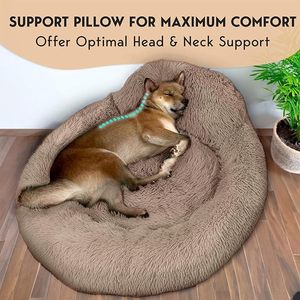 JTPAWS Winter Modernes Einfarbiges Beruhigendes Mittelgroßes Hundebett - 30'' Rundes Rutschfestes Waschbares Super Weiches Flauschiges Plüsch-Donut-Bett - Product Image 4