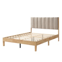 Lit plateforme Queen moderne et minimaliste avec panneau capitonné et cadre de lit brun naturel pour la maison