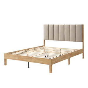 Cama de plataforma tamaño queen moderna y minimalista con cabecero tapizado y estructura de cama en marrón natural para el hogar - Product Image 1