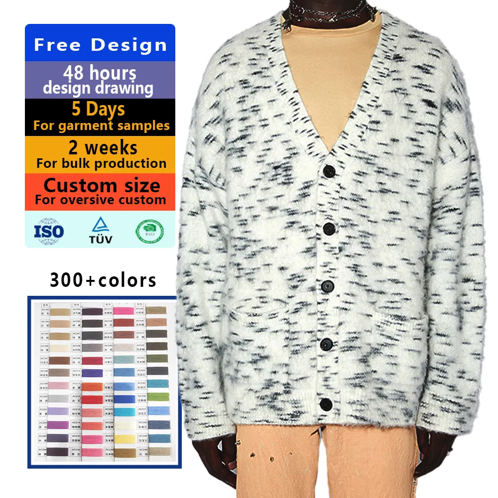 2023 custom wool Intarsia knit jacquard cardigan knitted cotton oversized knitwear plus size sweater for man