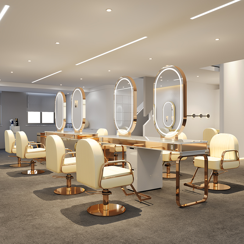 New Fashion double side salon styling LED lighting gold beauty mirror station for Hairdressing