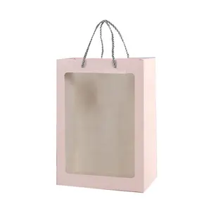 Thanksgiving Present Gift Paper Bag With Clear Window Paper Bag For Flower Gift With Logo Printed