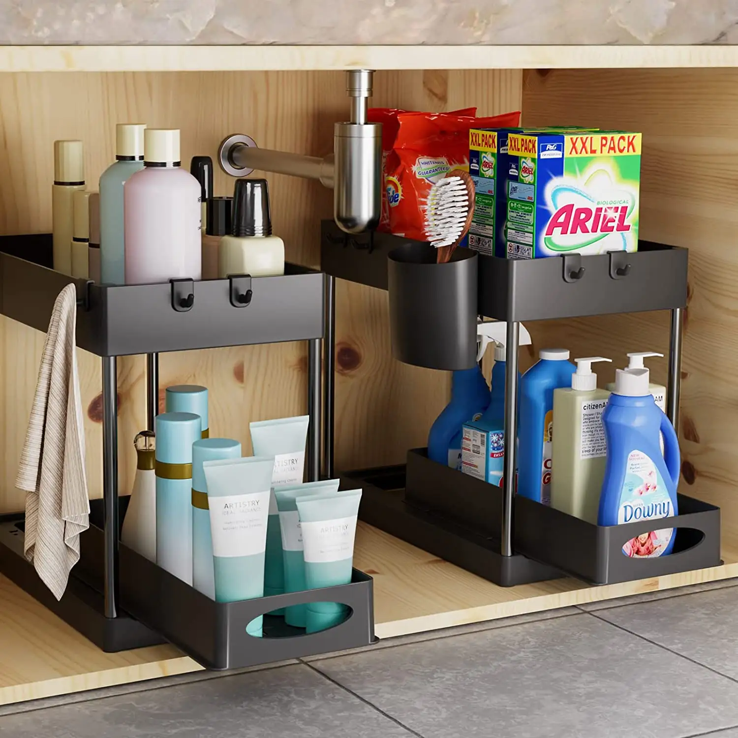 Quality Plastic Household Bathroom & Kitchen Storage Racks Under The Sink Organizer Cabinet Drawer Organizer