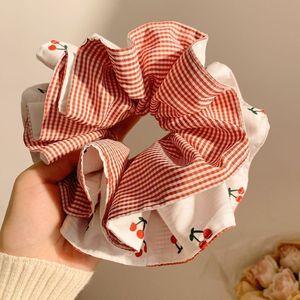 Elastici per capelli a doppio strato in stile coreano con motivo scozzese e ciliegie, elastici grandi a righe rosse e blu, fasce per capelli alla moda per donna - Product Image 4