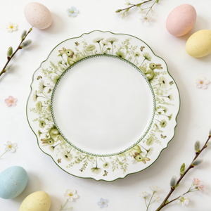 Assiette en porcelaine New Bone China, motif <span class=keywords><strong>Prairie</strong></span> <span class=keywords><strong>Verte</strong></span> de Pâques, avec lapin et fleurs sauvages de printemps - Product Image 2
