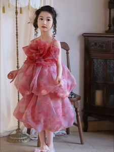 Abiti Estivi per Ragazze 2026 Nuovi in Fibra di Poliestere, Vestito Floreale a Mezza Lunghezza Stile Principessa con Schiena Scoperta, Abito da Compleanno - Product Image 1